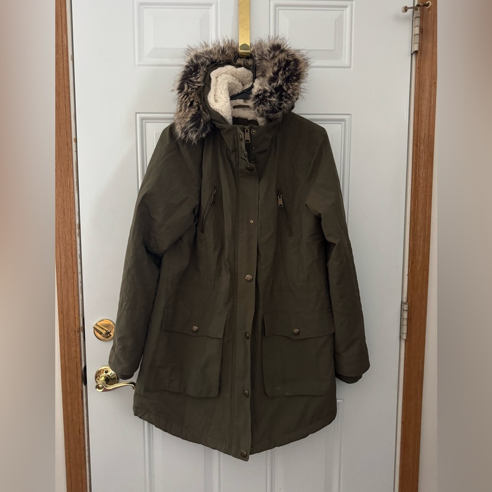 Apt. 9 Women's Green Utility Jacket with Faux Fur Hood
